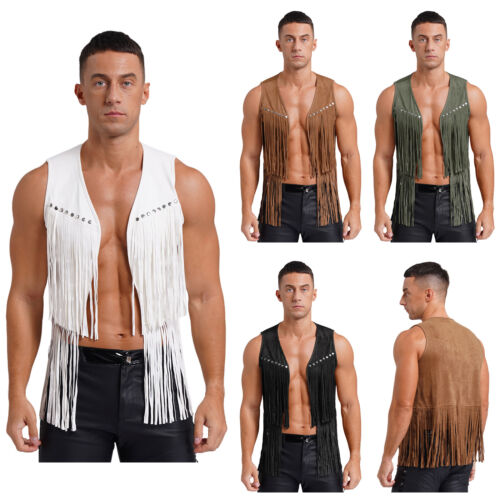 Herren Oberteil Top Jacke Cosplay Weste Performance Cowboy Fransen Erwachsene - Picture 2 of 52