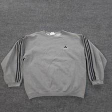 Vintage Adidas Sweatshirt Mens Large Gray 3 Stripe Crewneck Fleece Pullover USA
