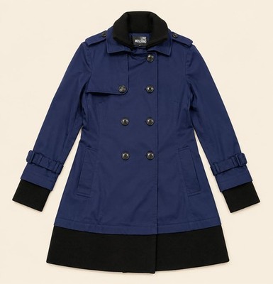 Love Moschino Wool Blend Trim Trench Coat IT 40 US 6 Quiet Luxury