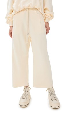 Women's Cropped Pleated Sweatpants, Natural, Off White, M