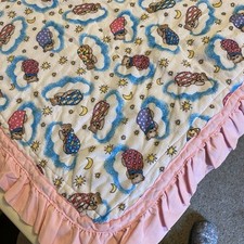 Vintage Fabric Baby Retro Cotton Blanket Quilt Ruffle Bear Nap Handmade 52x42  