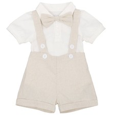 IMEKIS Toddler Baby Boys Gentleman Summer Suits Set Bowtie 0-6 Months, Khaki
