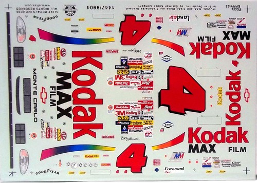 NASCAR DECAL # 4 KODAK MAX 1998 CHEVY MONTE CARLO BOBBY HAMILTON SLIXX 1/24 - Picture 4 of 4