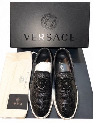 Versace Medusa Croc Embossed Leather Slip On Sneakers Black Men's US 8