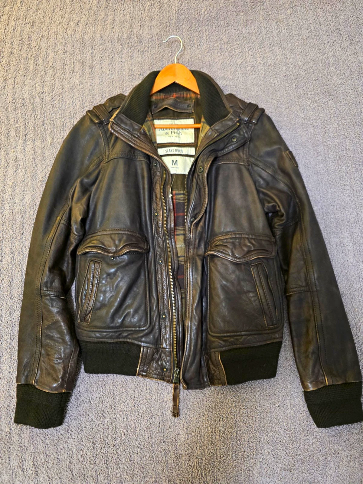 Abercrombie & Fitch Slant Rock Leather Jacket Y2K Biker Bomber Jacket Vintage image 1