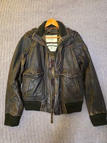 Abercrombie & Fitch Slant Rock Leather Jacket Y2K Biker Bomber Jacket Vintage - product listing photo