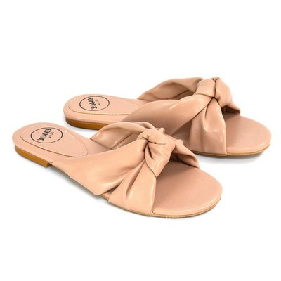 Flache Damen-Sandalen mit Knotenriemen Slipper Pantolette Sommerschuhe