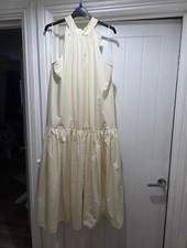 M&S Cream Cotton Woven Sleeveless Collared Midi Dress Bow Tie at back. Size 18