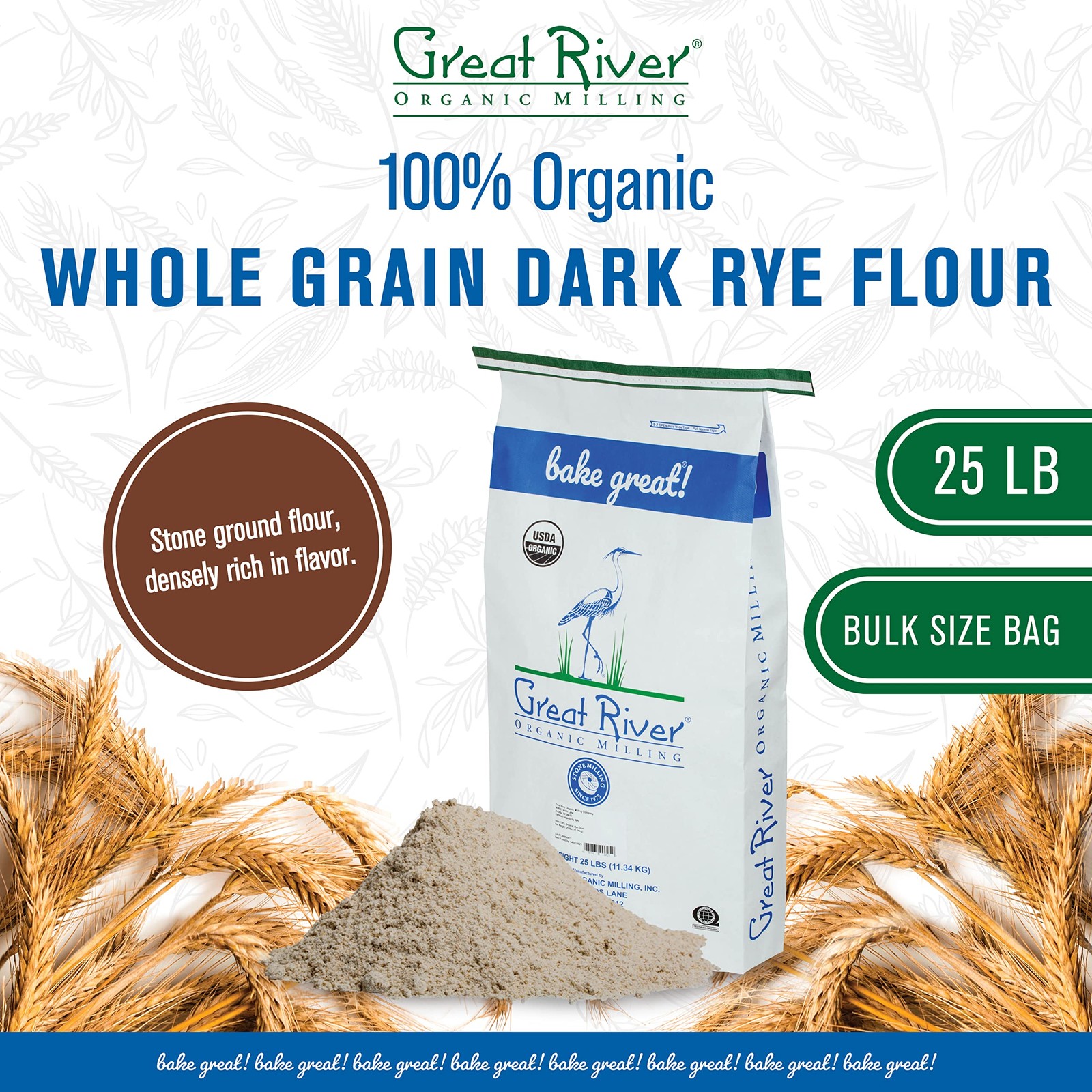 Great River Milling Organic Dark Rye Flour Whole Grain Rye Flour for Bread Unbro