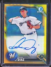 ISAN DIAZ 2016 BOWMAN CHROME TRUE GOLD REFRACTOR AUTOGRAPH AUTO RC /50