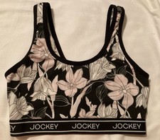 Jockey signature sports bra black with flowers, medium