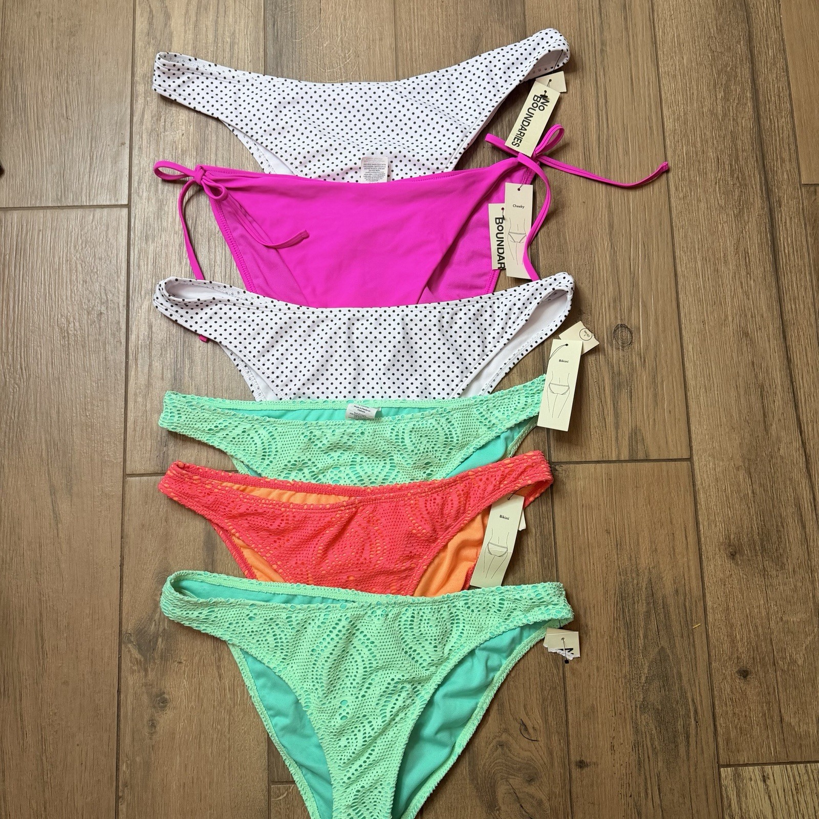 LOT 6 NWT No Boundaries Bikini Bottoms Bundle Mixed Large XL Crochet Polka Dot