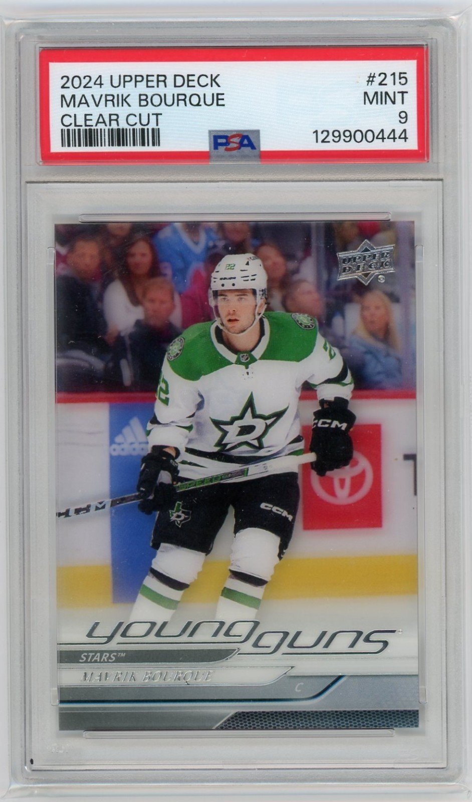 MAVRIK BOURQUE 2024-25 Upper Deck Young Guns Clear Cut Rookie Card PSA 9 #215