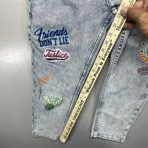 Justice X Stranger Things Denim Mini Mom Jeans Embroidered Patch Girls Size 14 - Picture 8 of 14