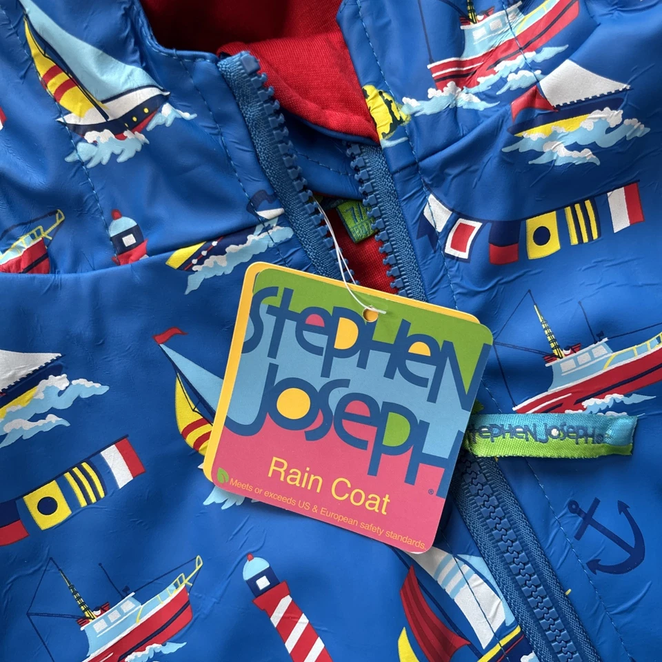 ABRIGO IMPERMEABLE Stephen Joseph estampado náutico talla 7/8 Nuevo con etiquetas Foto 2 de 4