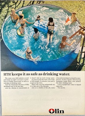 OLIN Chemical Division ''HTH Keep water safe as drinking water'' Vtg Print Ad 1964