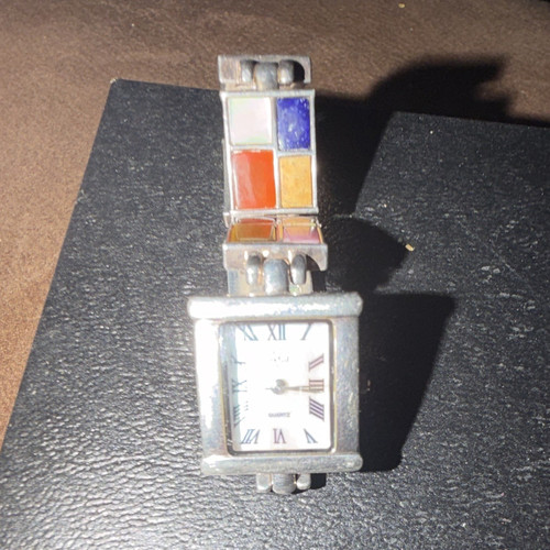 Women's Quartz Rectangle Dress Watch Silver Tone Multicolor Bracelet Roman Dial