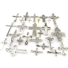 25PCS MIX Cross Pendant Antique Silver Tone Alloy Faith Religious Charm
