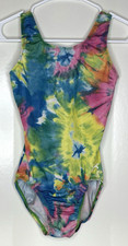 GK Elite  AS Gymnastics Dance Leotard Adult Small Pastel Tie-Dye Glittery Nylon