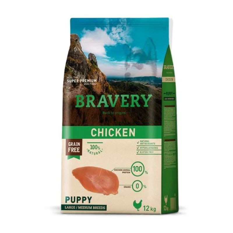 Cibo Cuccioli Bravery Pollo 12kg: Dieta Senza Cereali per Taglie Grandi