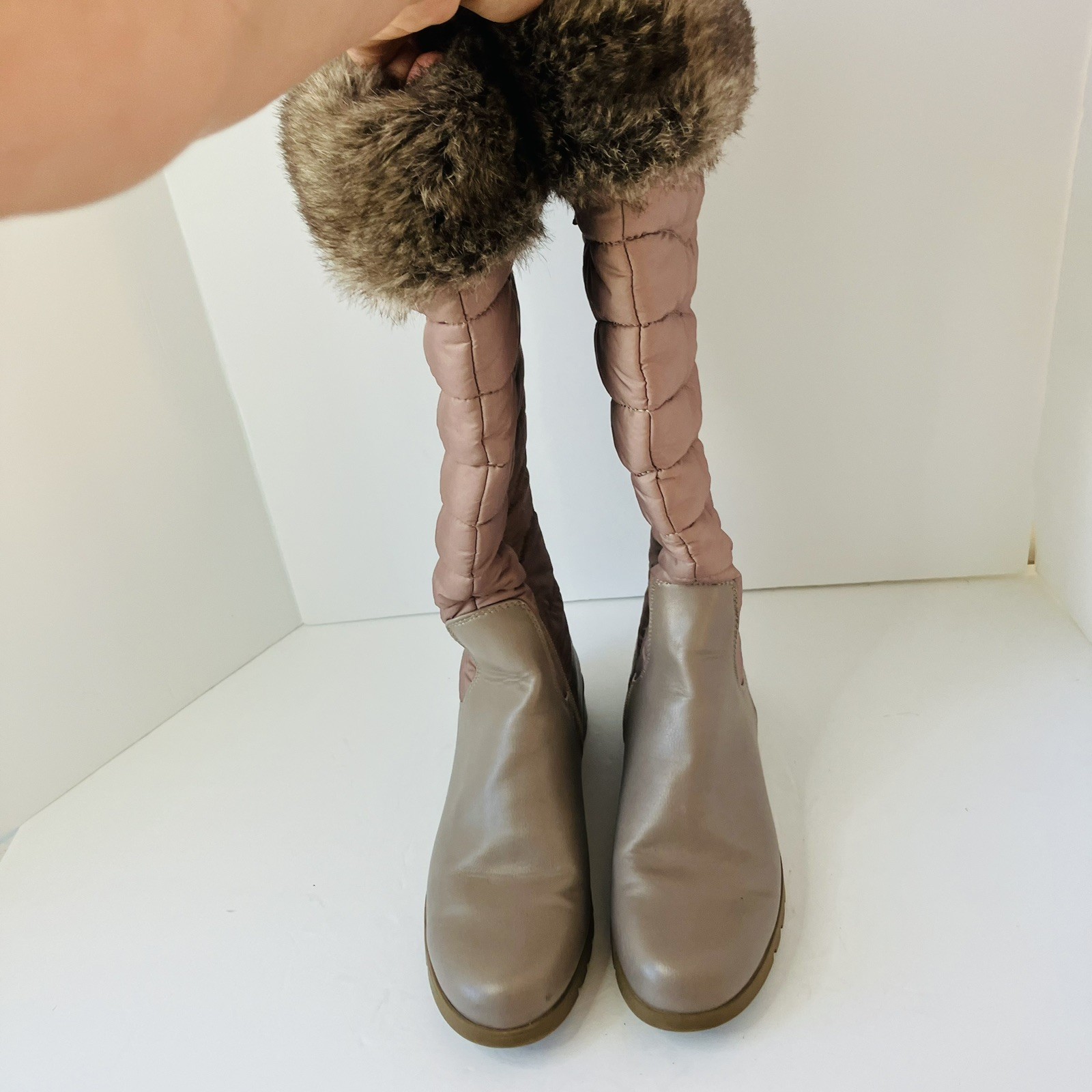 Bass Shasta Stone Brown Tall Zipper Women's Sz 7.5 Winter Snow Boots Quilted