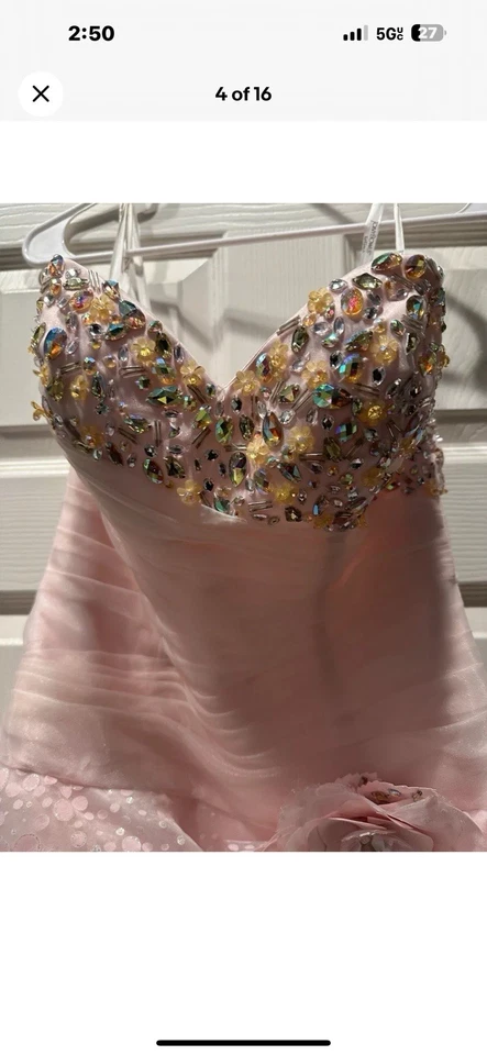 Vestido Tony Bowls Le Gala 6 Rosa Con Cuentas Estrás Sin Tirantes Alto Bajo Baile de graduación Nuevo con Etiquetas Foto 4 de 4