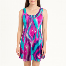 Nanette Leopore Dress A-Line Summer 100% Silk Pink Blue Ikat Funky Boho Size 2