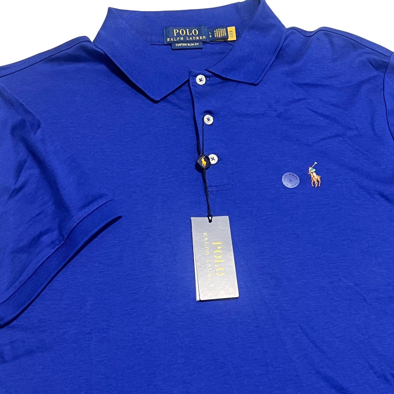 PONY Polo Ralph Lauren uomo grande vestibilità classica polo blu HTR nuova con etichette