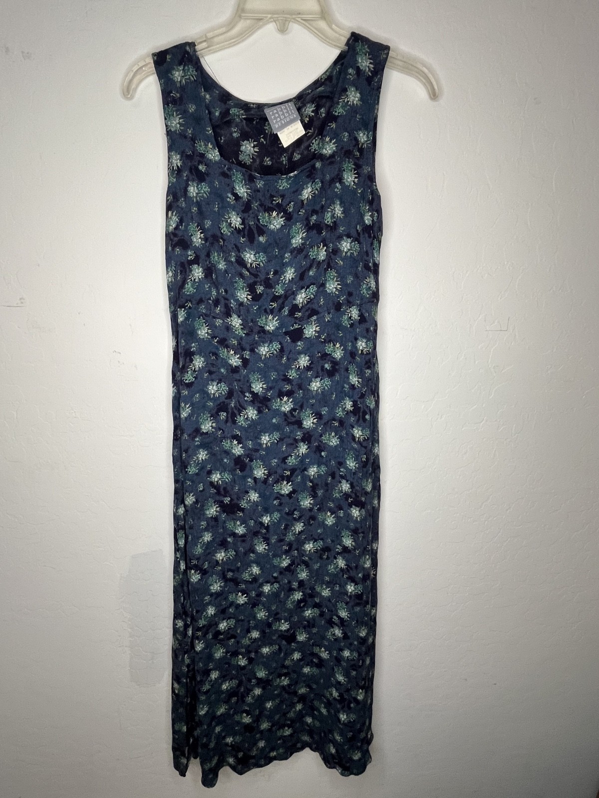 Rabbit Rabbit Rabbit Designs Floral Midi Dress Sleeveless Blue Green Bodycon S