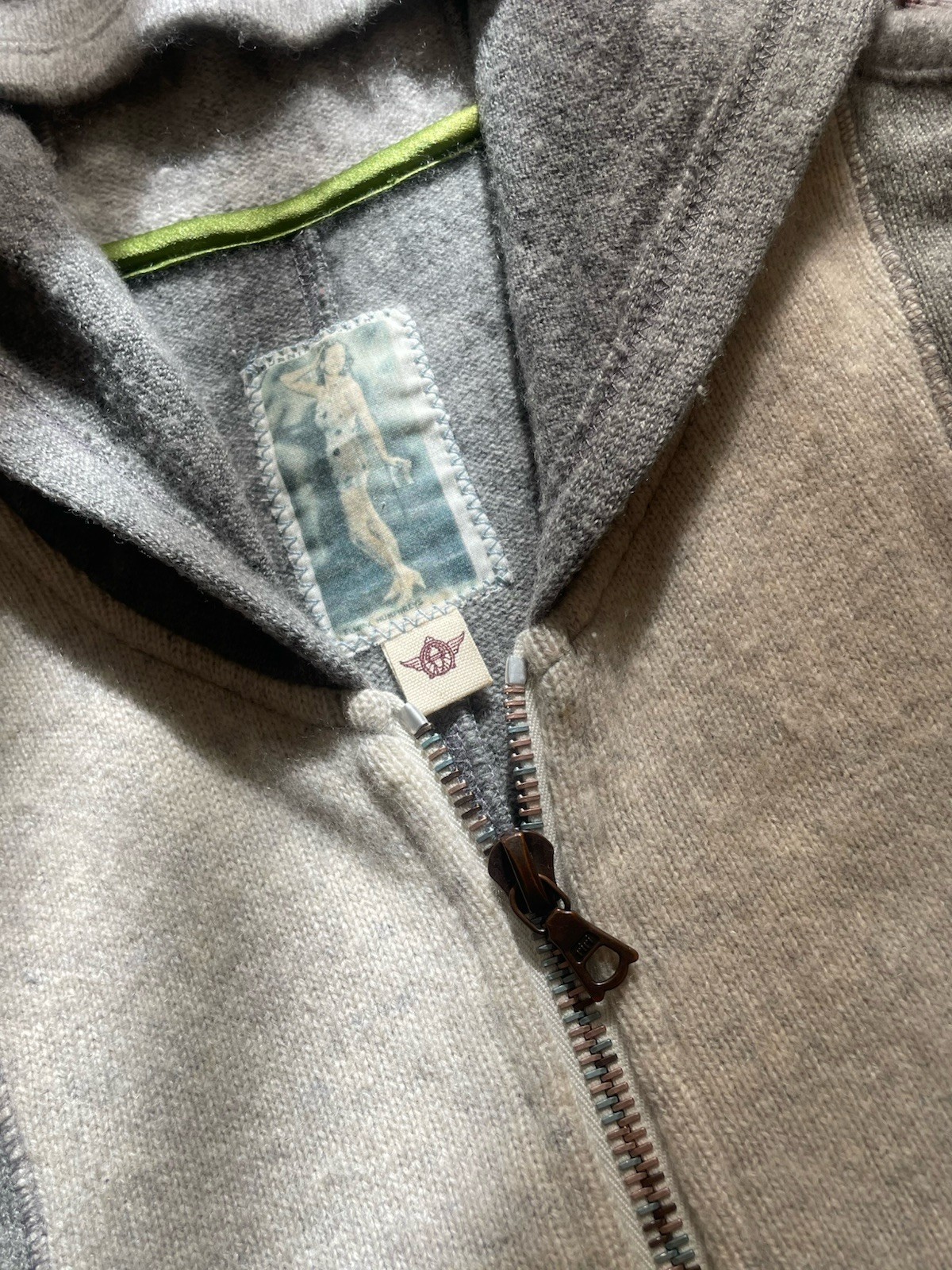 Burning Torch, Grey Patchwork Cashmere Zip Up Hoo… - image 8