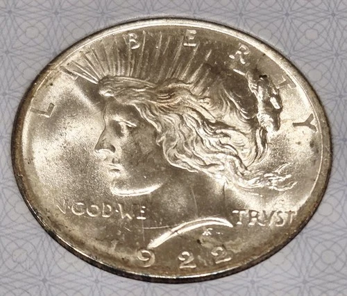 1922 P Peace Silver Dollar AACGS Graded MS61  Lusterous + Gold Tone Reverse Rim