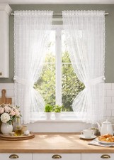 4 teiliges Jacquard Gardinenset in Weiss Küchengardine Landhaus Stil 120x145 cm