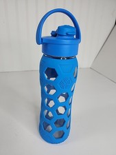 Life factory Blue Glass Water Bottle 20oz Silicon Grip EUC