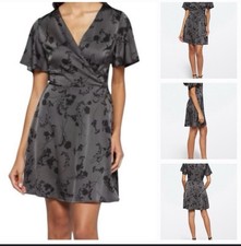 NWT petite small 41 HAWTHORNScarlett Flutter Sleeve Satin Wrap Dress