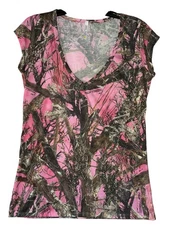 Shore Trendz Womens Pink Camo V-Neck Cap Sleeve Top XXL True Timber MC2