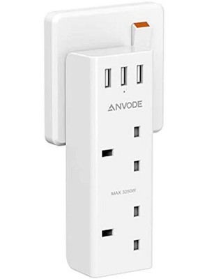 ANVODE Multistecker Verlängerung mit USB Slots WPG-BS017 3-fach Steckdosen 3 USB Slots