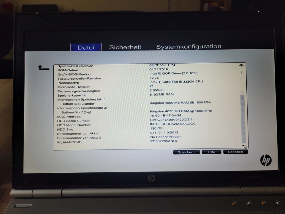 HP EliteBook 8570p Core i5-3320M 8GB RAM 128GB SSD Windows 11 - Bild 3 von 4