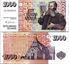 Iceland 1,000 Kroner 2001 Pick# 59 UNC