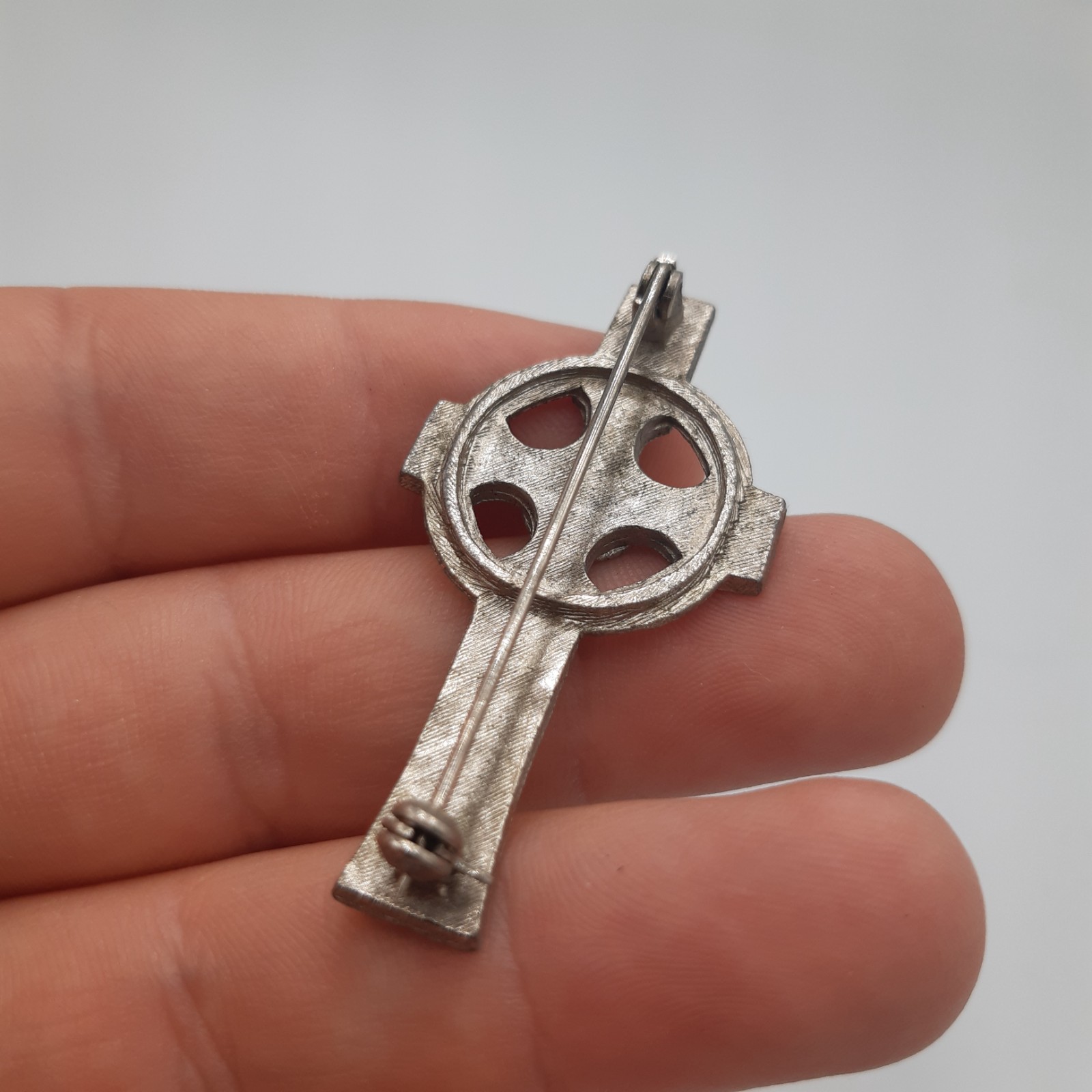 Vintage Pewter Celtic Cross Brooch Pin Triquetra Trinity Knot Irish Scotland image 3