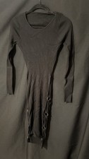 Black Bodycon Dress Long Sleeve Grommet Accents Knit Stretch Scoop Neck Size M