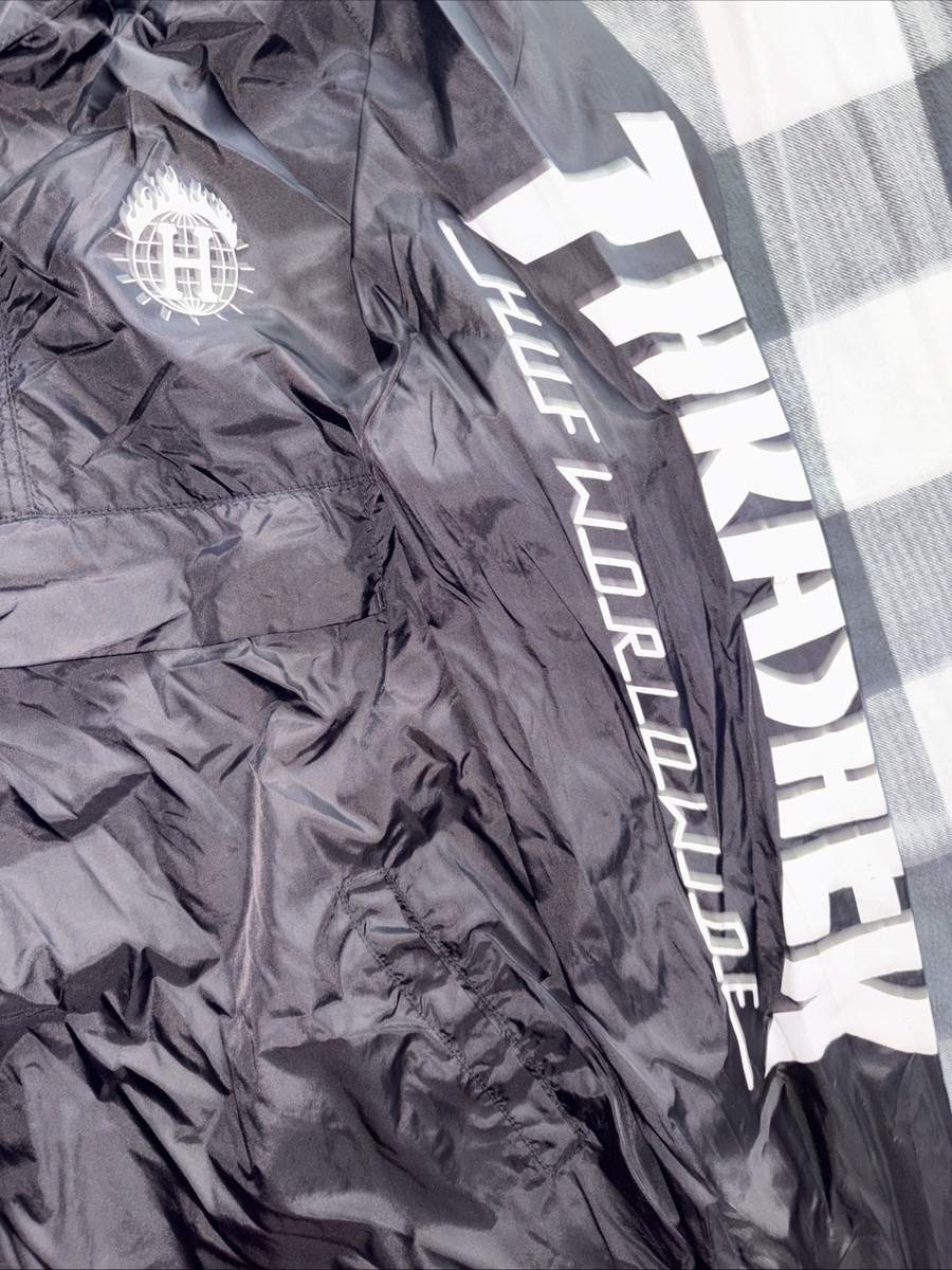 HUF Thrasher Jacket Mens Medium Black Hooded Anorak Windbreaker Pullover Skate View 2