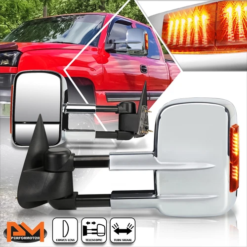 For 99-06 Chevy Silverado/GMC Sierra Manual Chrome Towing Mirror+LED Signal Lamp