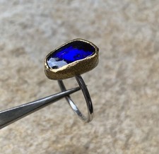 925 Silver And 24 Ct Gold Ring, 1 Australian Boulder Opal, Size 51