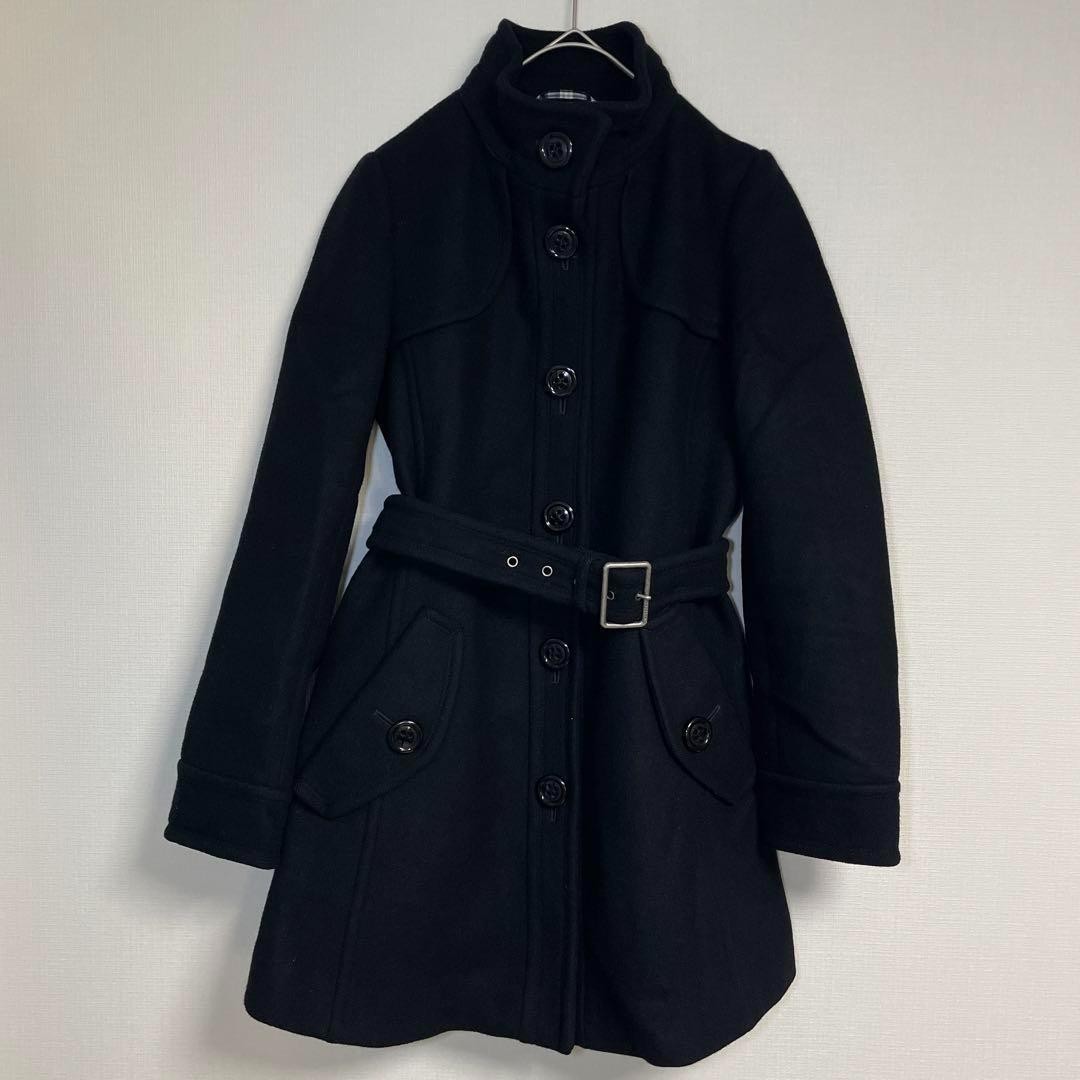 Burberry Pea Coat Black Wool With Check Pattern Size 38 For Women thumbnail 18
