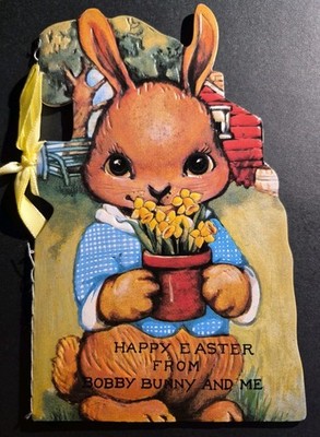 Vtg 1990s Shackman EASTER Storybook Card Embossed Diecut Bunny Ribbon New W/Env