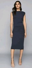 REISS Claudine midi dress Size S --BRAND NEW-- navy Asymmetric Neckline