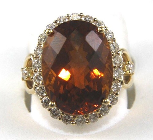 Natural Oval Citrine & Diamond Halo Solitaire Ring 14k Yellow Gold 11.32Ct - Picture 2 of 7