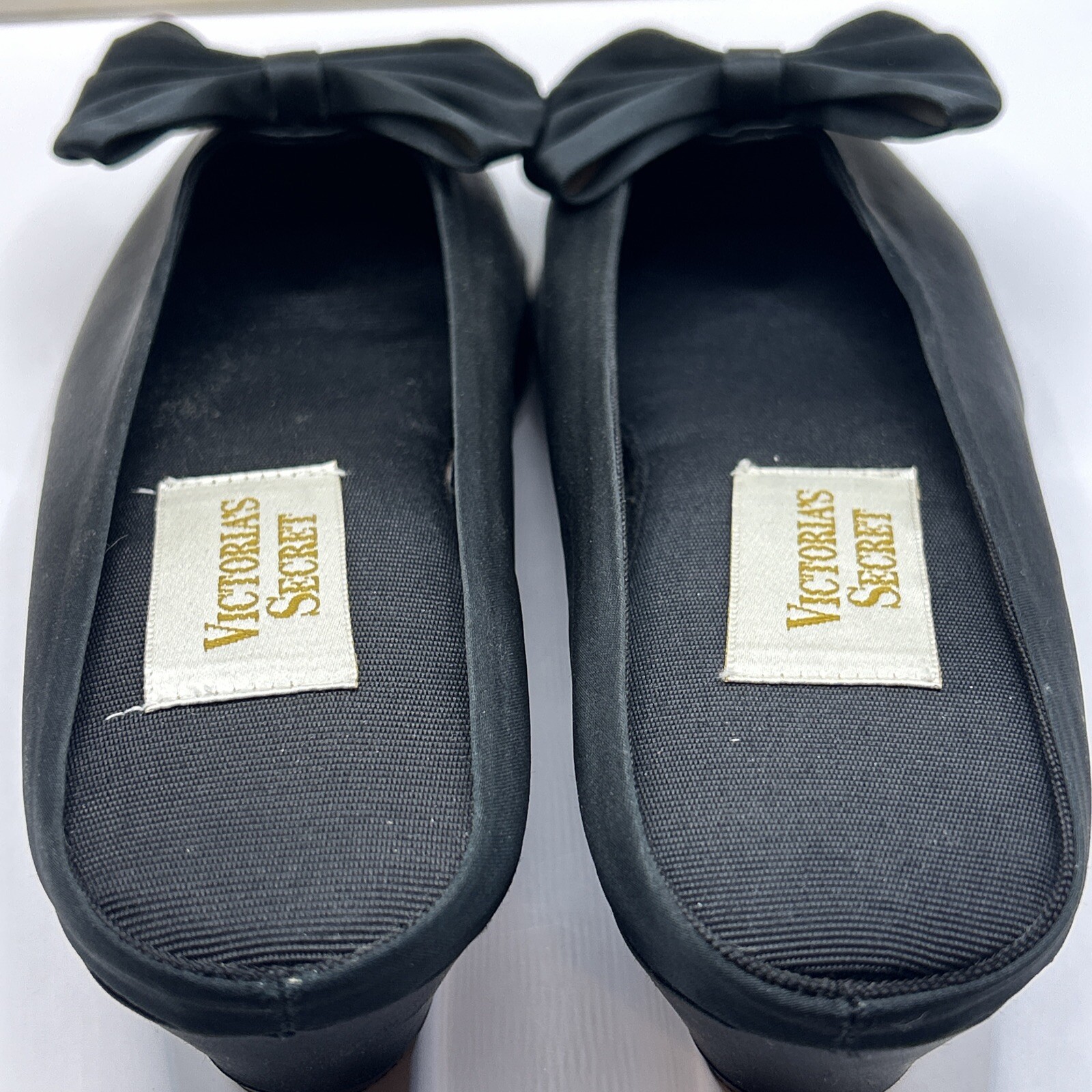 PANTOFOLA D’ORO Scarpa pantofola vintage Victoria's Secret G Label Westgate fiocco raso boudoir nera