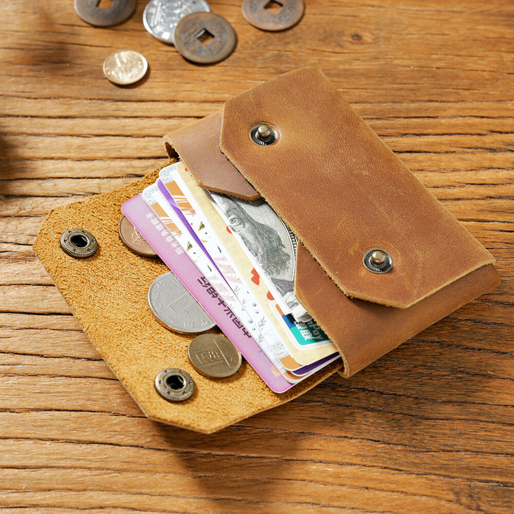 Genuine Leather Credit Card Wallet Small ID Holder Slim Coin Purse