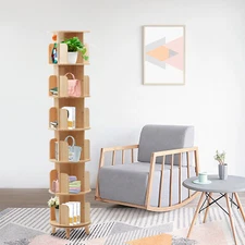 360° Rotating Bookshelf Wood Bookcase Storage Shelf Freestanding Display Rack